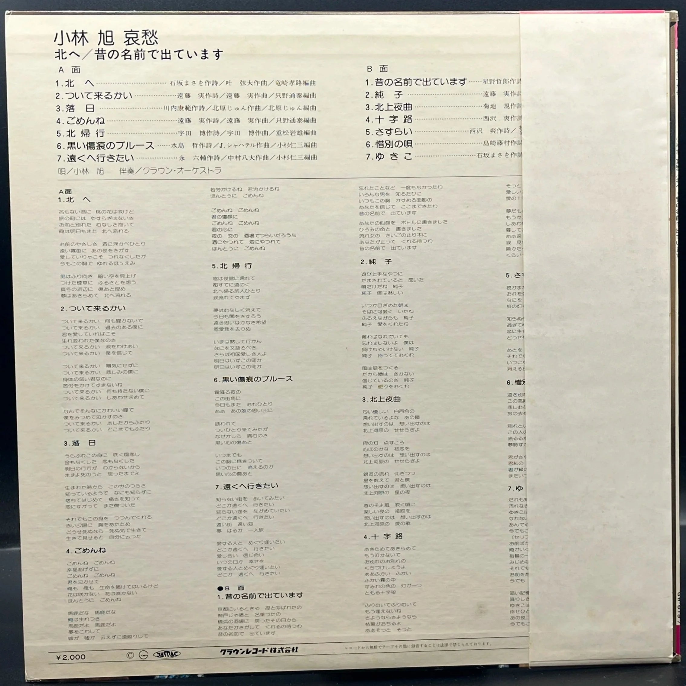 Akira Kobayashi - Melancholy (小林旭 ‎– 哀愁)