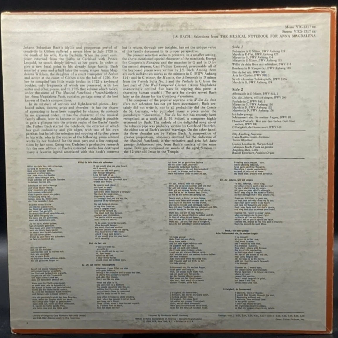 Bach (Leonhardt, Ameling, Linde) - Selections From The Musical Notebook For Anna Magdalena Bach