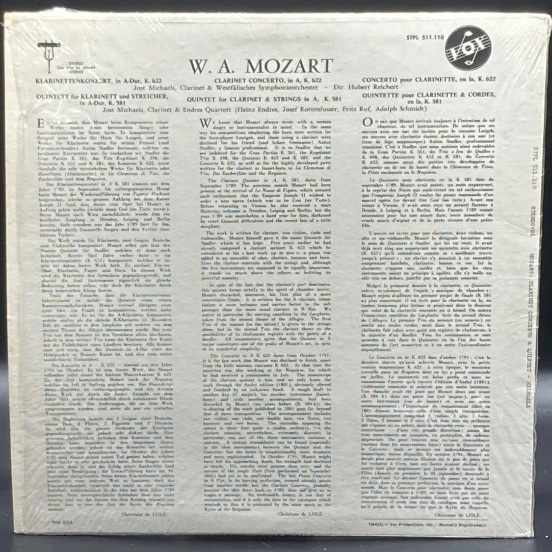 Mozart (Jost Michaels & Endres Quartett) - Clarinet Concerto, A Major/Quintet For Clarinet & Strings, A Major