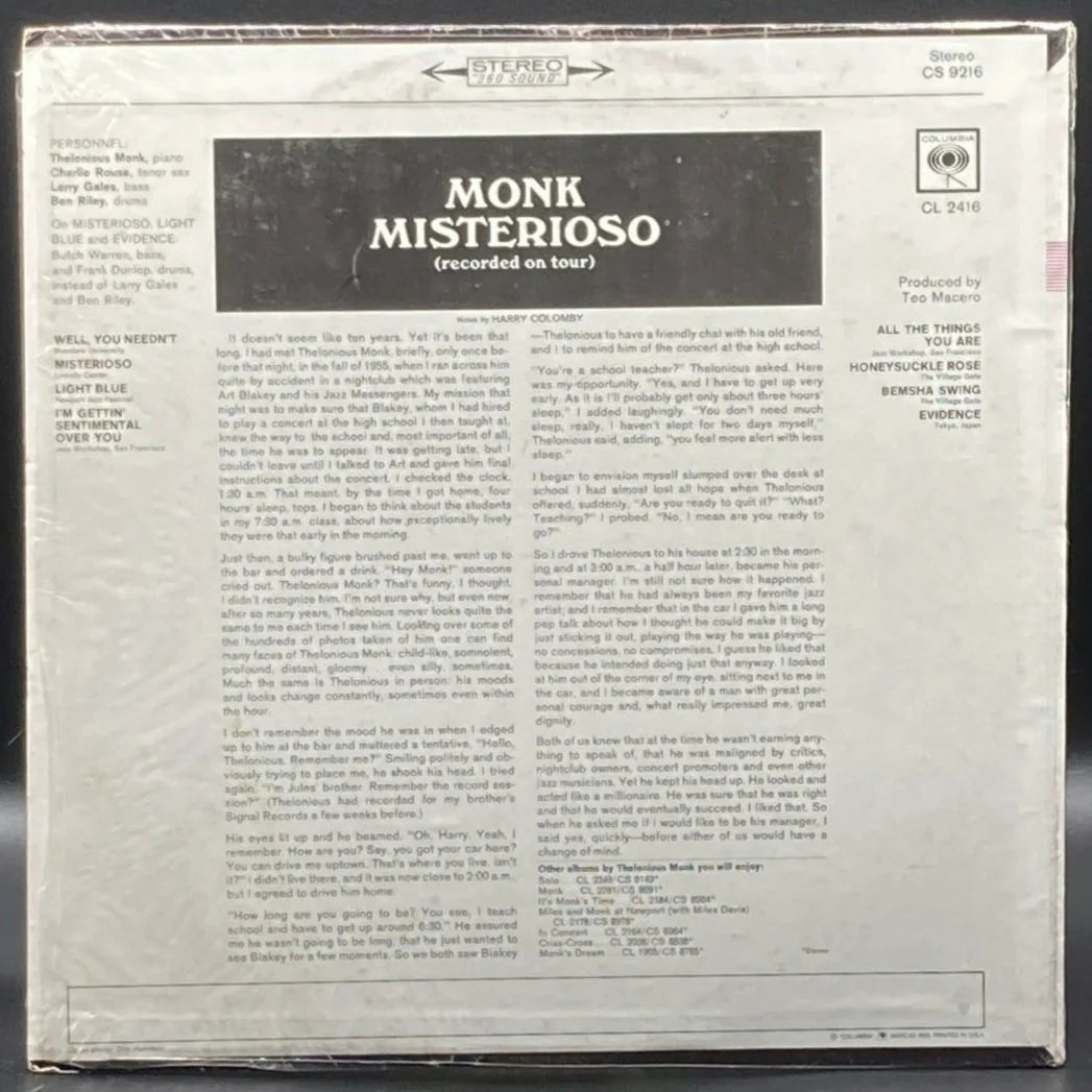 Thelonious Monk - Misterioso (Recorded On Tour)